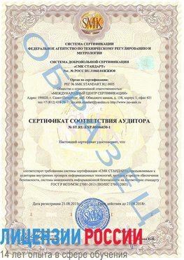 Образец сертификата соответствия аудитора №ST.RU.EXP.00006030-1 Раменское Сертификат ISO 27001